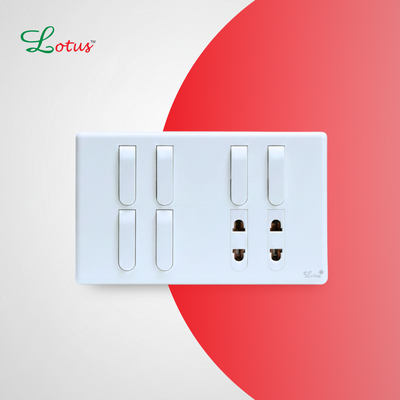 Lotus Slim White Series - 6 Switches - 2 Sockets Premium Panel